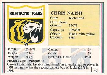 1992 AFL Regina #43 Chris Naish Back
